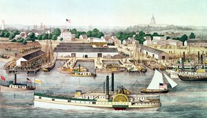 Vogelperspectief van Sixth Street Wharf, Washington D.C, uitgegeven door Charles Magnus, 1863 door American School